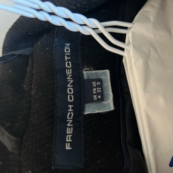 French Connection Black Wool Coat with Gold and Leather Detailing - Picture 3 of 6